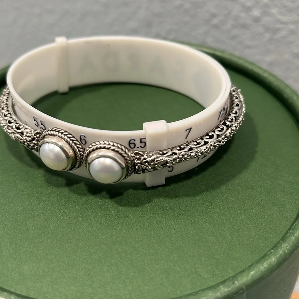Sarda Sterling Silver and Pearl Bracelet, size 6.75”